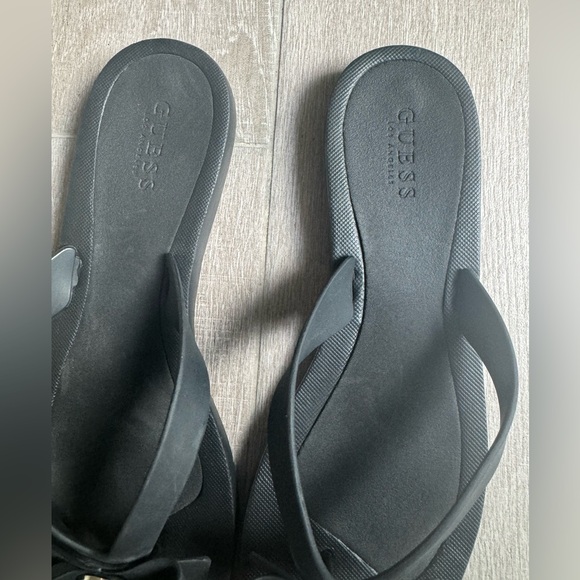 GUESS Bow Black Logo Swarovski Flip Flop Sandals Size 10 - Picture 5 of 9